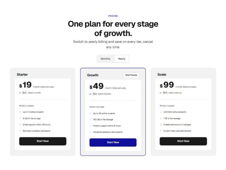 Billing Toggle Pricing preview
