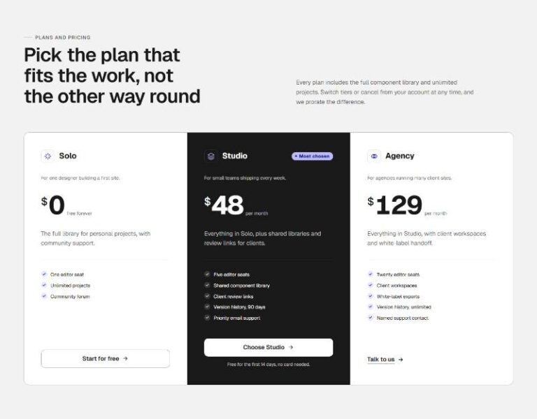 Adaptive Theme Pricing Cards preview
