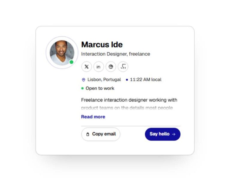 Live Status Bio Card preview