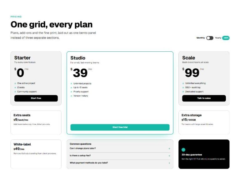 Pricing Bento preview