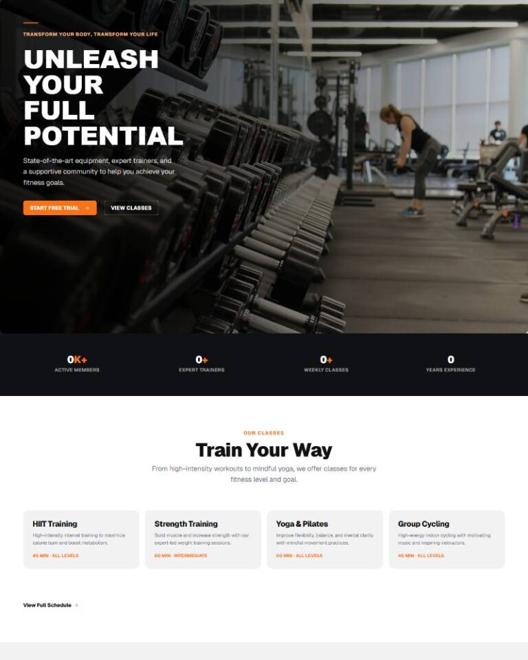 Fitness Gym Homepage preview