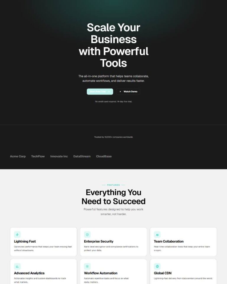 SaaS Startup Homepage preview