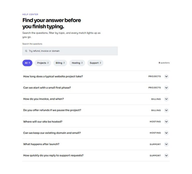 Searchable FAQ Accordion preview
