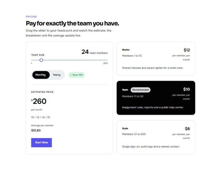 Team Size Pricing Calculator preview