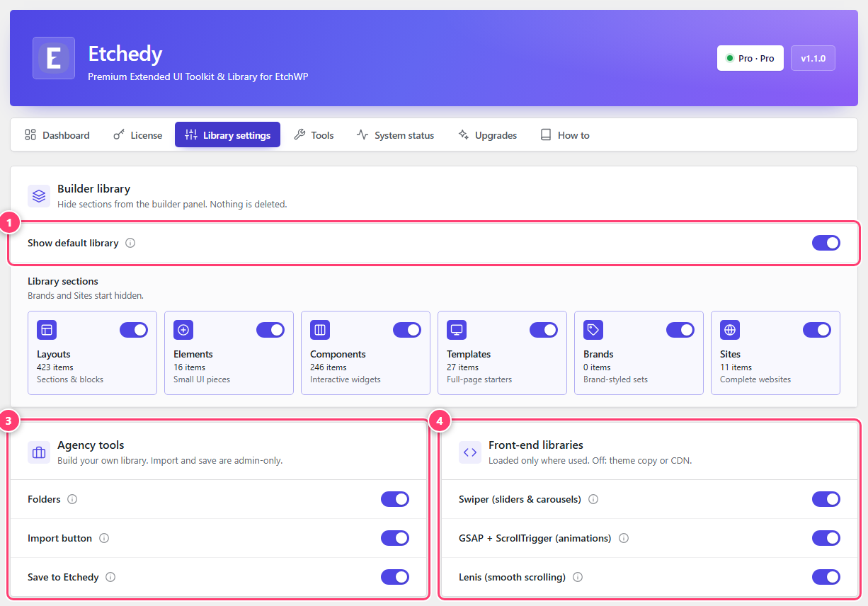 The Library settings tab