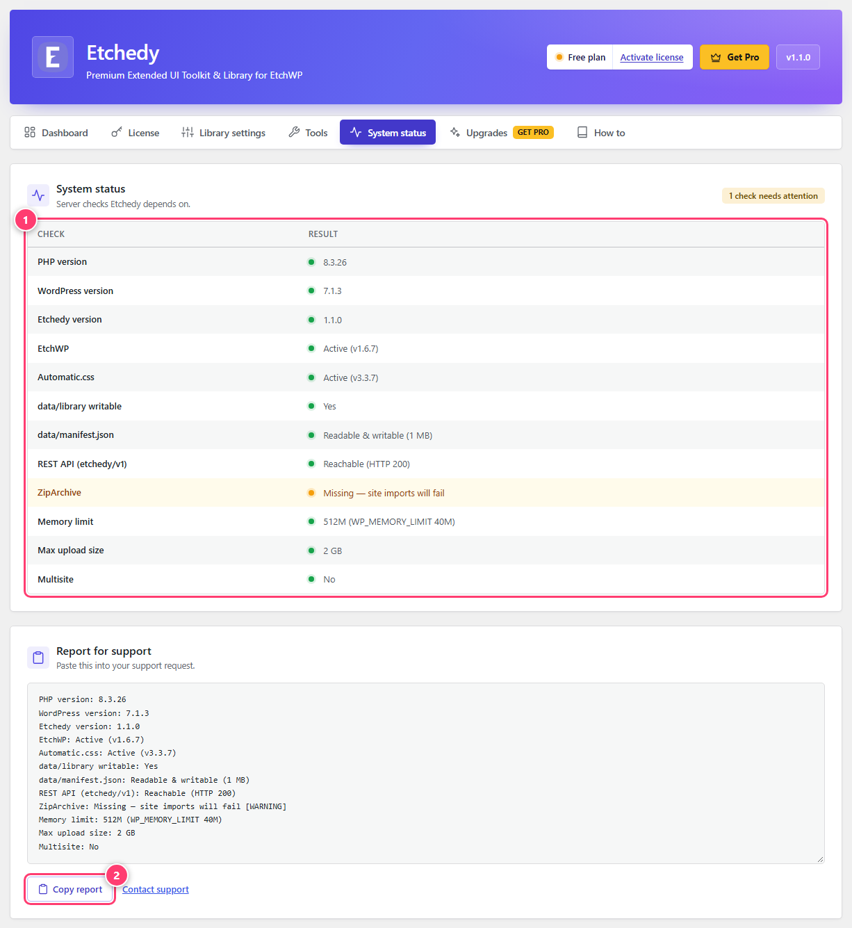 The System status tab