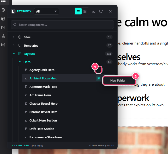 The Add to folder menu