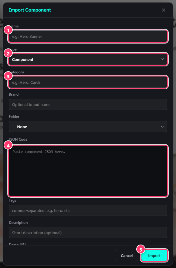 The Import Component dialog