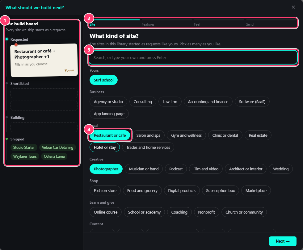 The Suggest a site window